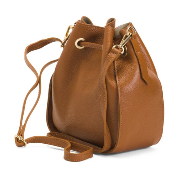 CHEVAL Made In Italy Leather Tassel Strings Bucket Hobo - Picture 3 of 4